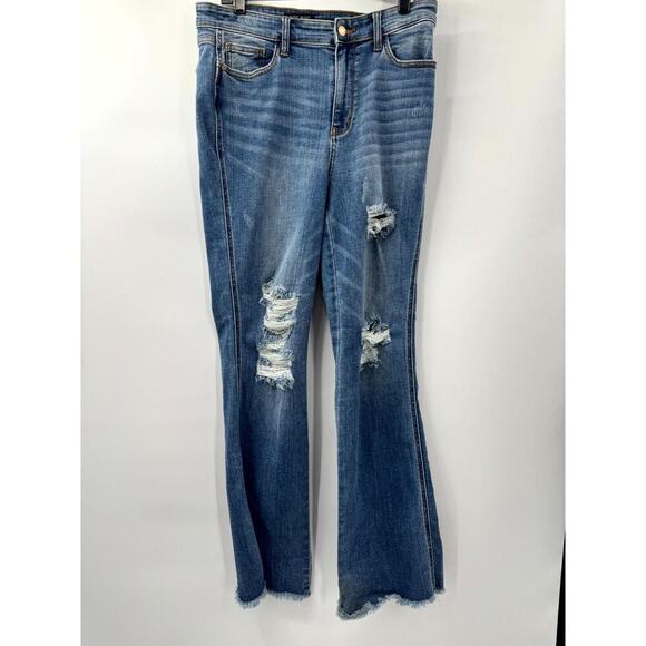 Judy Blue Bootcut Jeans Women's 13/31 Blue Denim 5-Pockets Distressed Zip Fly - Picture 1 of 7